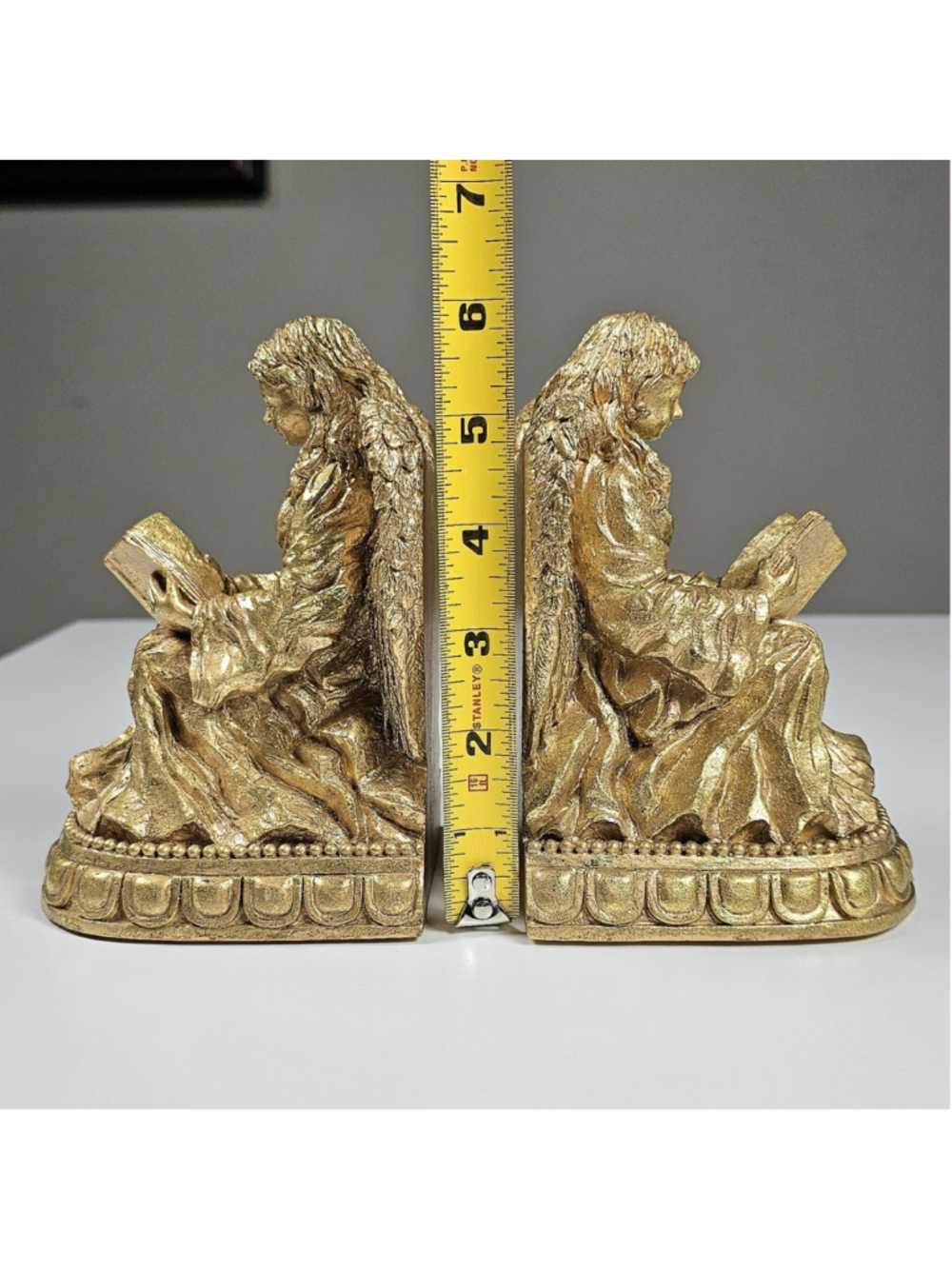 Vintage 1996 CBK Ltd Gold Reading Angels Bookends Pair Heavy Solid Resin Decor - Picture 7 of 12